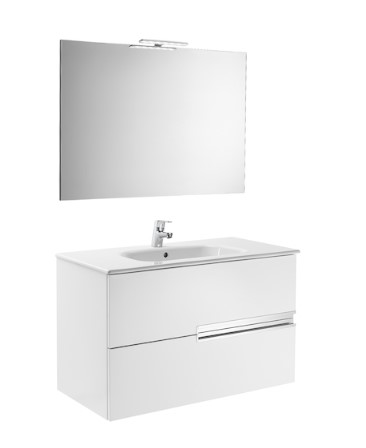 Mueble de baño base Roca Victoria-N Pack de dos cajones y lavabo 1000 mm Blanco brillo