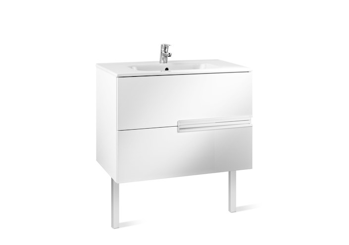 Mueble de baño base Roca  Victoria-N Unik de dos cajones y lavabo 1000 mm Blanco brillo
