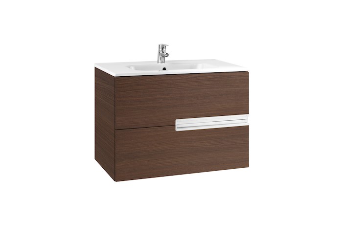Mueble de baño base Roca  Victoria-N Unik de dos cajones y lavabo 1000 mm Wenge texturizado