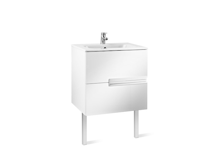 Mueble de baño base Roca Victoria-N Unik de dos cajones y lavabo 700 mm Blanco brillo