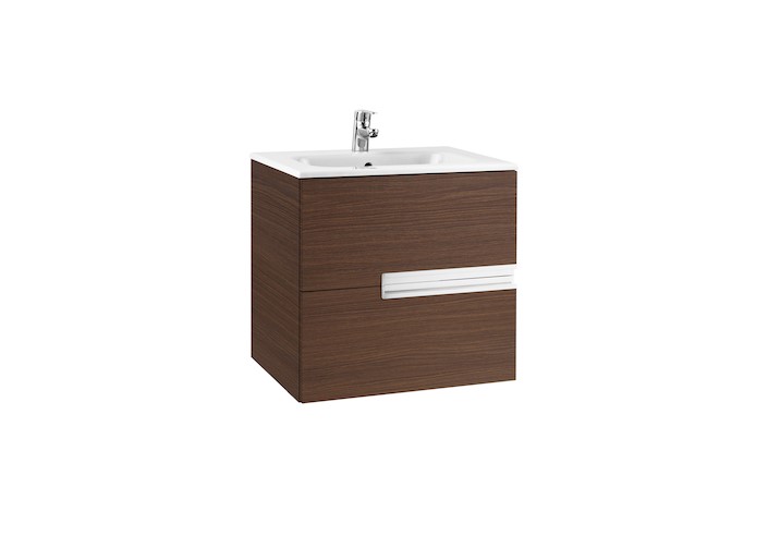 Mueble de baño base Roca Victoria-N Unik de dos cajones y lavabo 700 mm Wenge texturizado