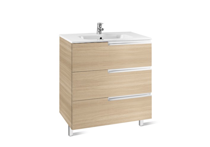 Mueble de baño base Roca  Victoria-N Unik de tres cajones y lavabo 1000 mm Roble texturizado