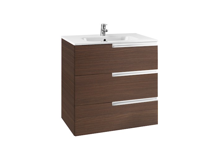 Mueble de baño base Roca Victoria-N Unik de tres cajones y lavabo 700 mm Wenge texturizado