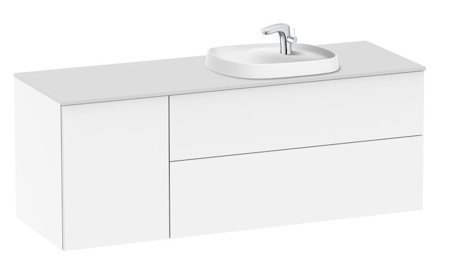 Mueble de baño base Roca de Beyond de cuatro cajones y encimera para dos lavabos 1400mm Blanco brillo