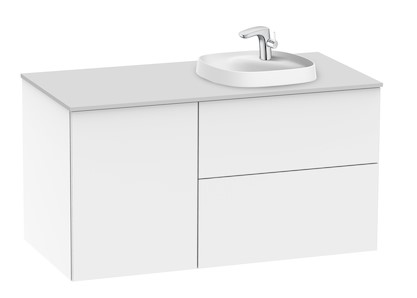 Mueble de baño base Roca de Beyond de cuatro cajones y encimera para un lavabo 1000mm Blanco brillo