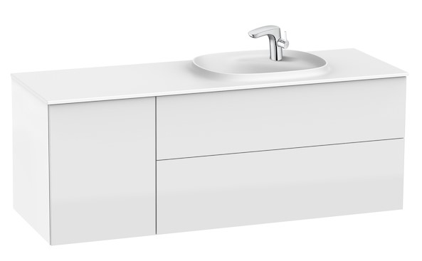 Mueble de baño base Roca de Beyond de cuatro cajones y dos lavabos de SURFEX 1400mm Blanco brillo