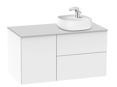 Mueble de baño base Roca de Beyond de cuatro cajones y sobre encimera un lavabo 1000mm Blanco brillo