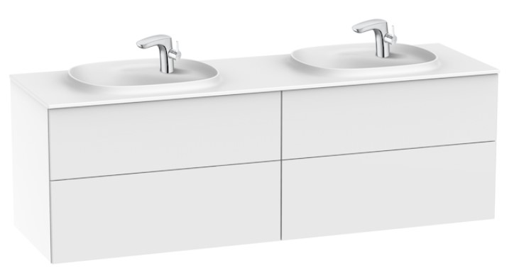Mueble de baño base Roca de Beyond de cuatro cajones y dos lavabos de SURFEX 1600mm Blanco brillo